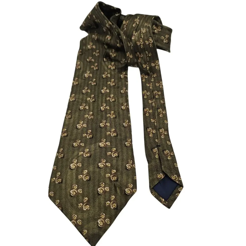 The Disney Store Mickey Mouse Silhouette Olive Green Herringbone Silk Tie 59.25